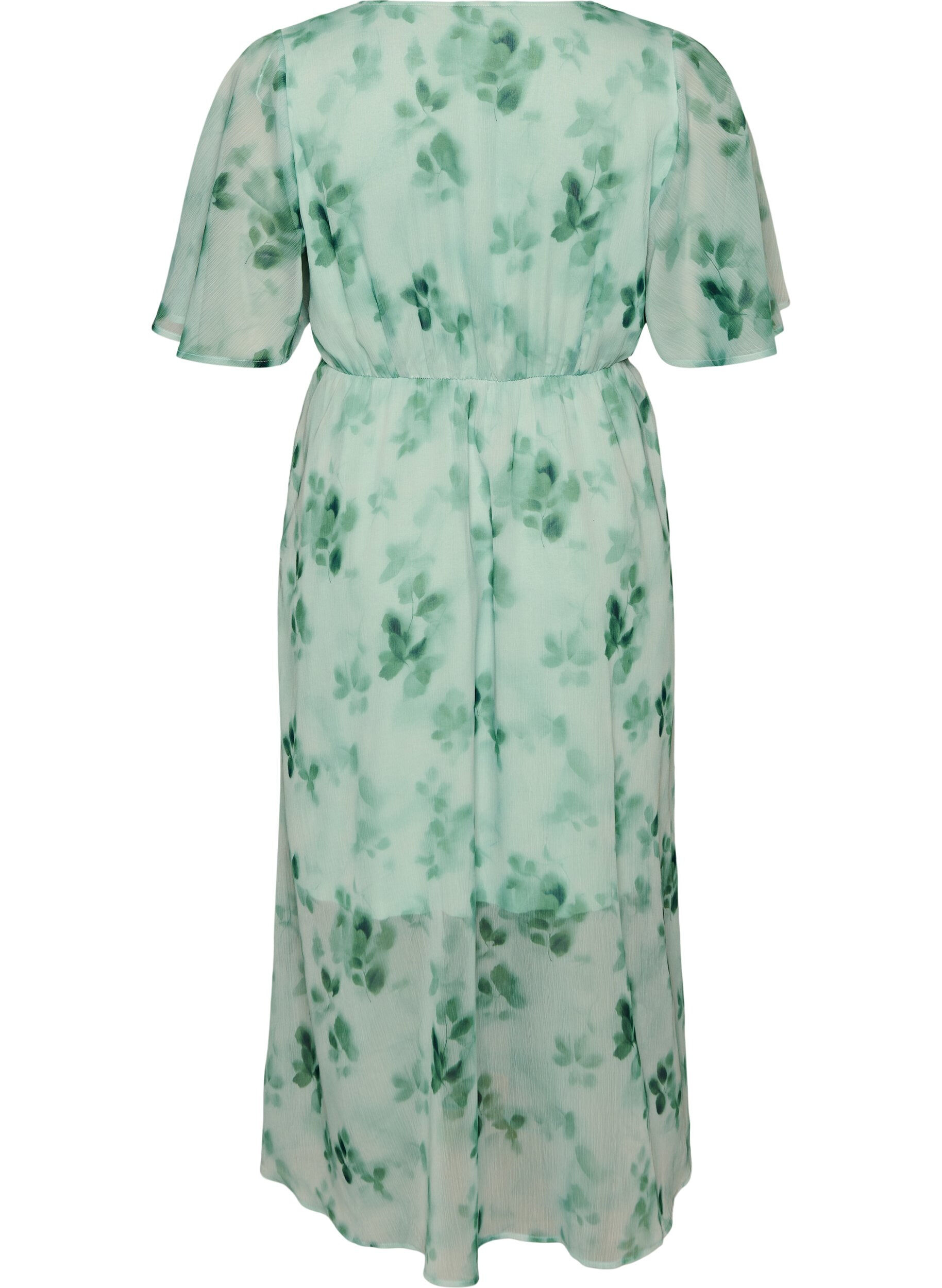 Zizzi Robe longue en chiffon imprim&eacute; floral et manches courtes, Vert, Packshot image number 1