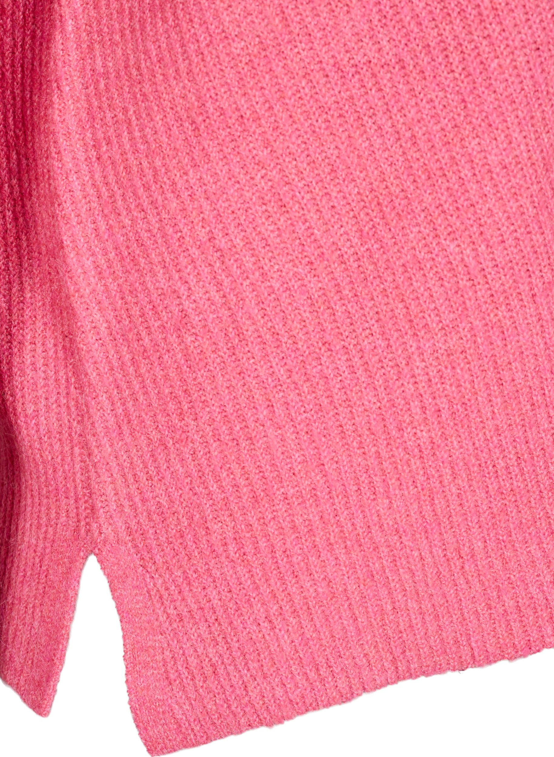 Zizzi Chemisier en maille &agrave; col en V et &agrave; manches longues, Bubblegum Wh. Mel., Packshot image number 3