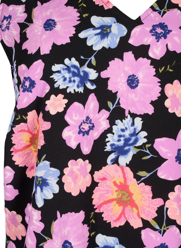 Top floral avec col en V, Black Big Flower AOP, Packshot image number 2