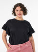 T-shirt en coton bio avec manches &agrave; volants, Noir, Model image number 0