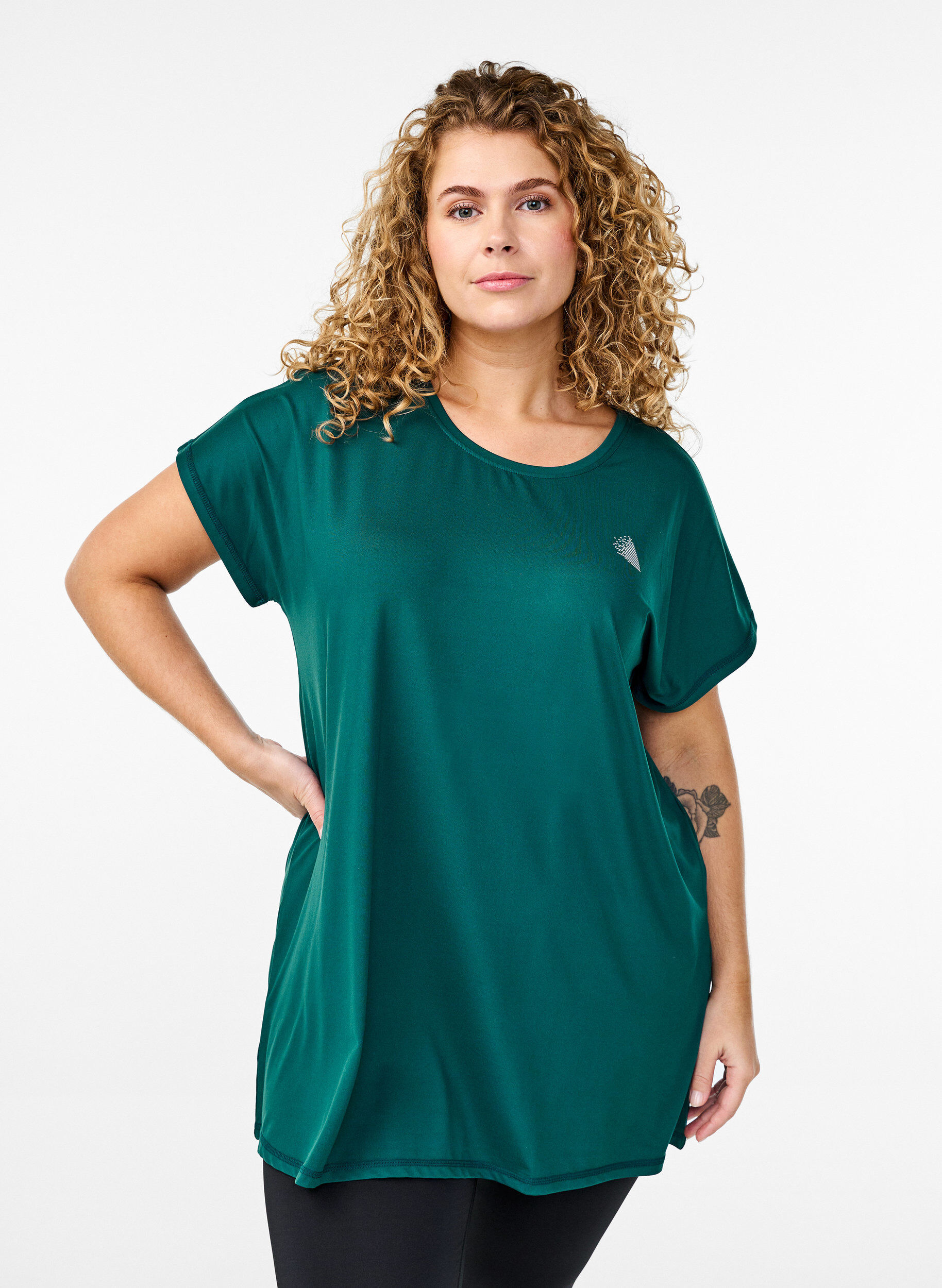T-shirt long de sport, Vert, Model