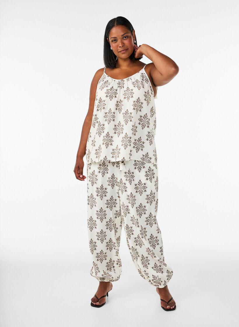 Haut &agrave; motifs avec bretelles &agrave; nouer, Vanille, Model image number 1