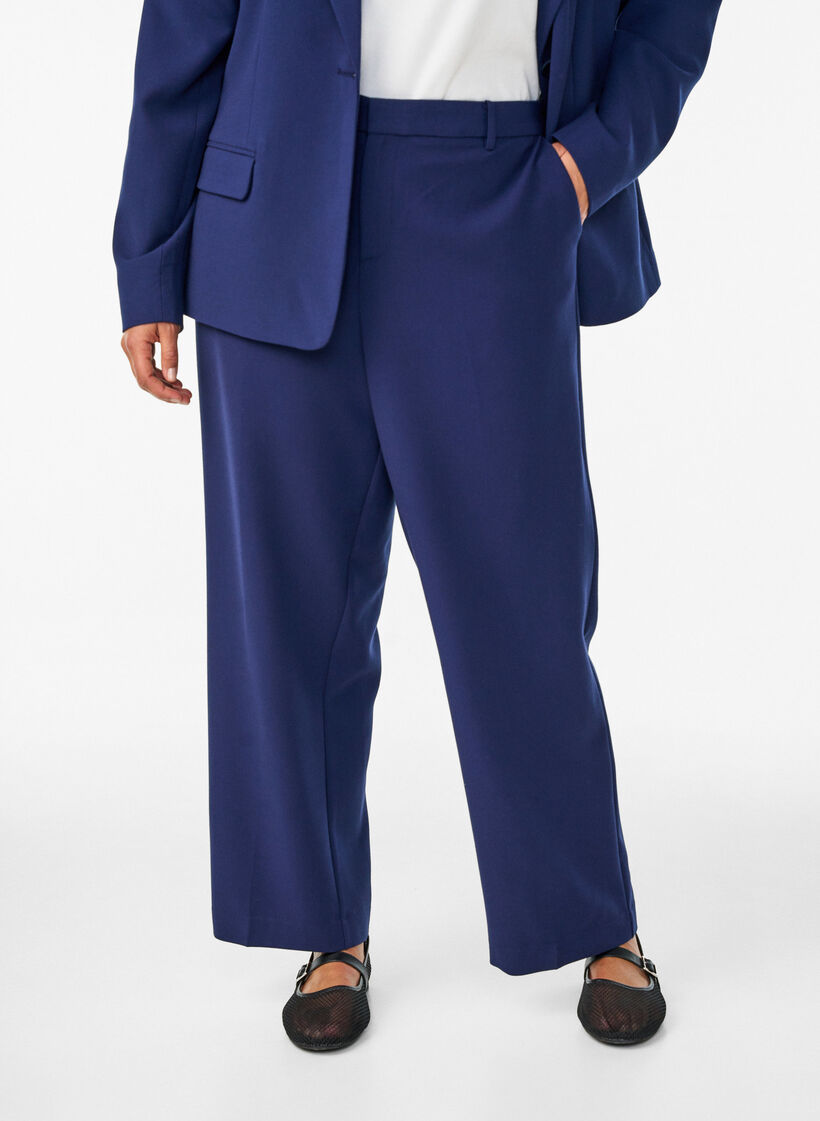 Pantalon de tailleur taille haute et coupe droite, Bleu, Model image number 2