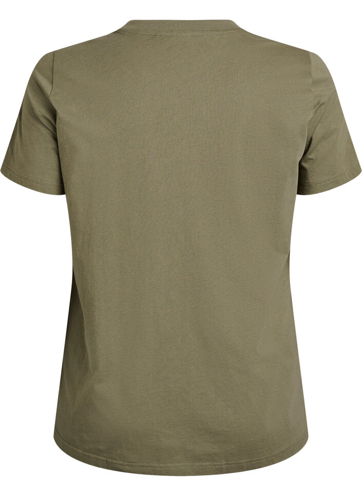 T-shirt basique en coton &agrave; col rond, Vert Kaki, Packshot image number 1