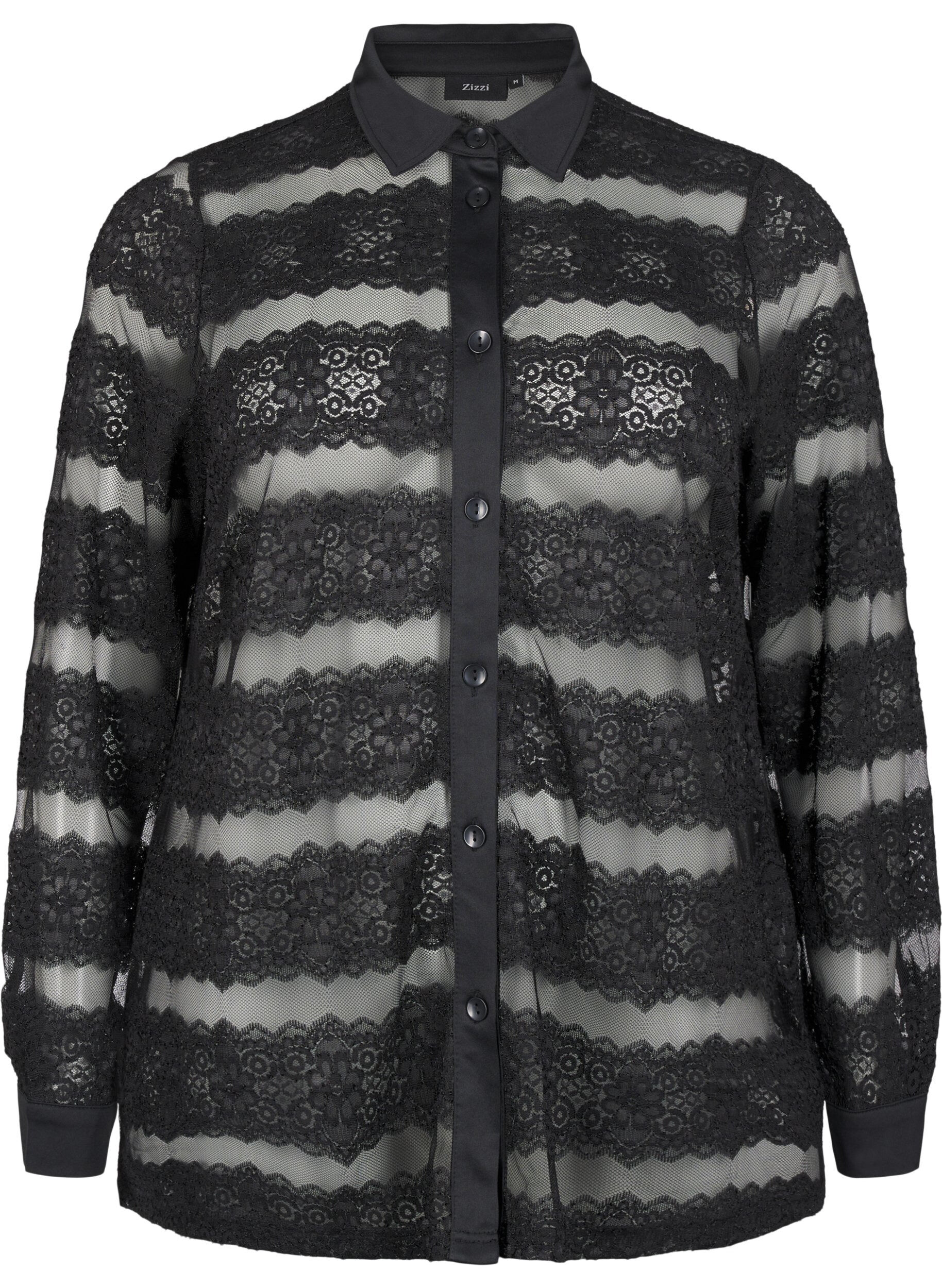 Zizzi Chemise ample avec dentelle et maille fine, Black, Packshot image number 0