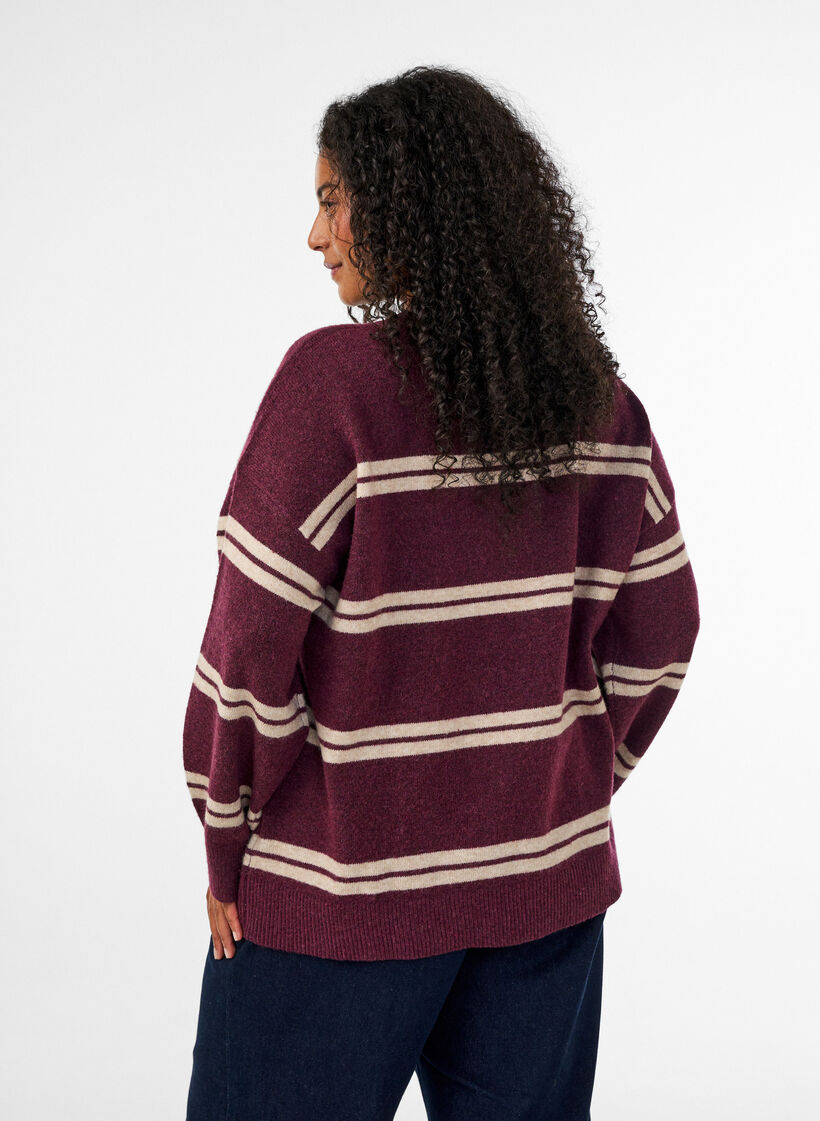 Blouse en maille avec doubles rayures contrastantes, Bordeaux, Model image number 2