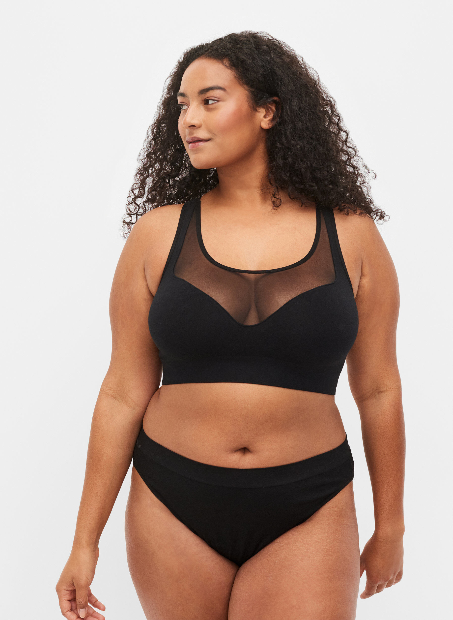 Zizzi Soutien-gorge doux avec maille, Black, Model image number 3