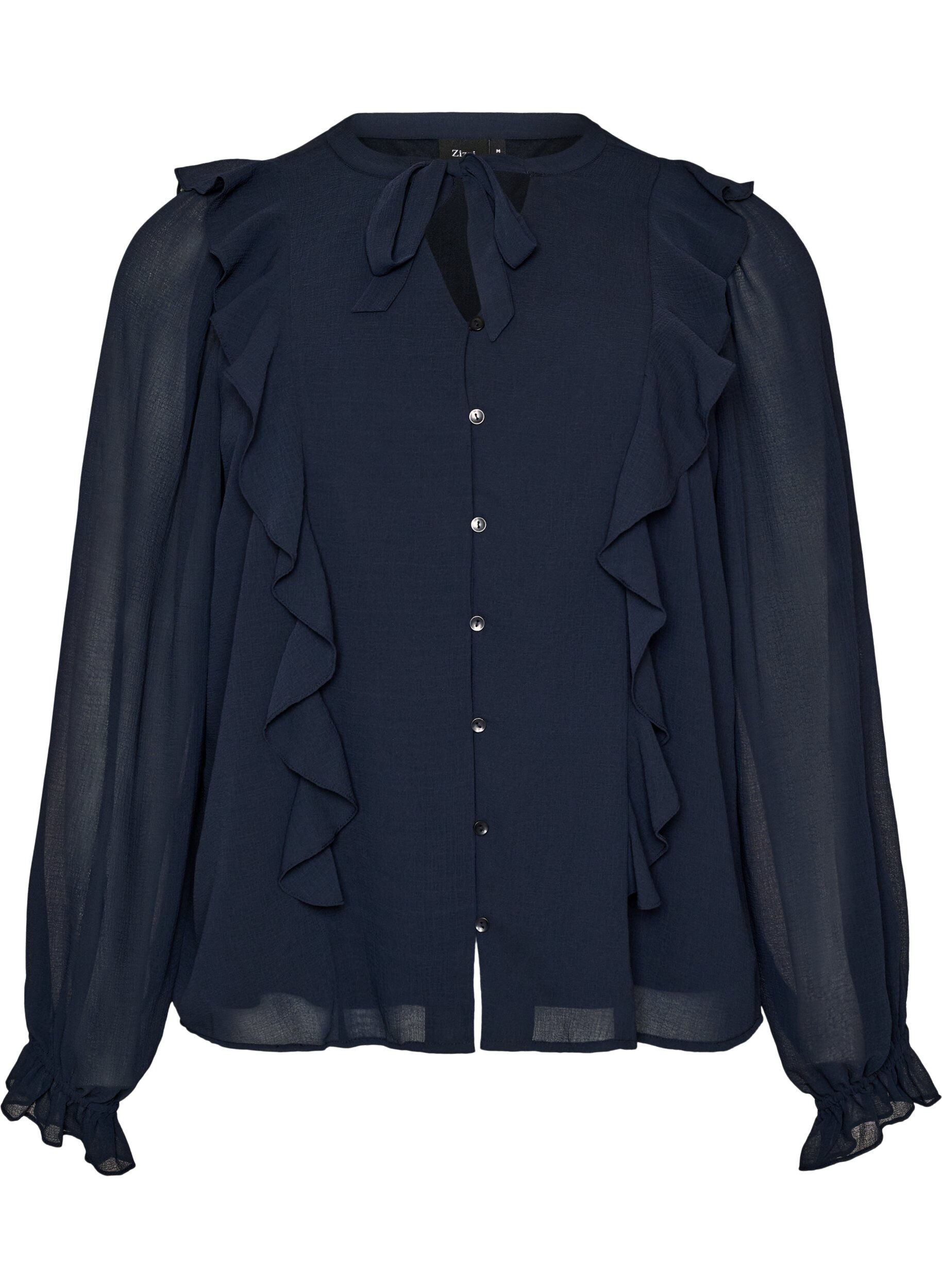 ZizziBlouse transparente avec volants et liens &agrave; nouer, Bleu, Packshot image number 0