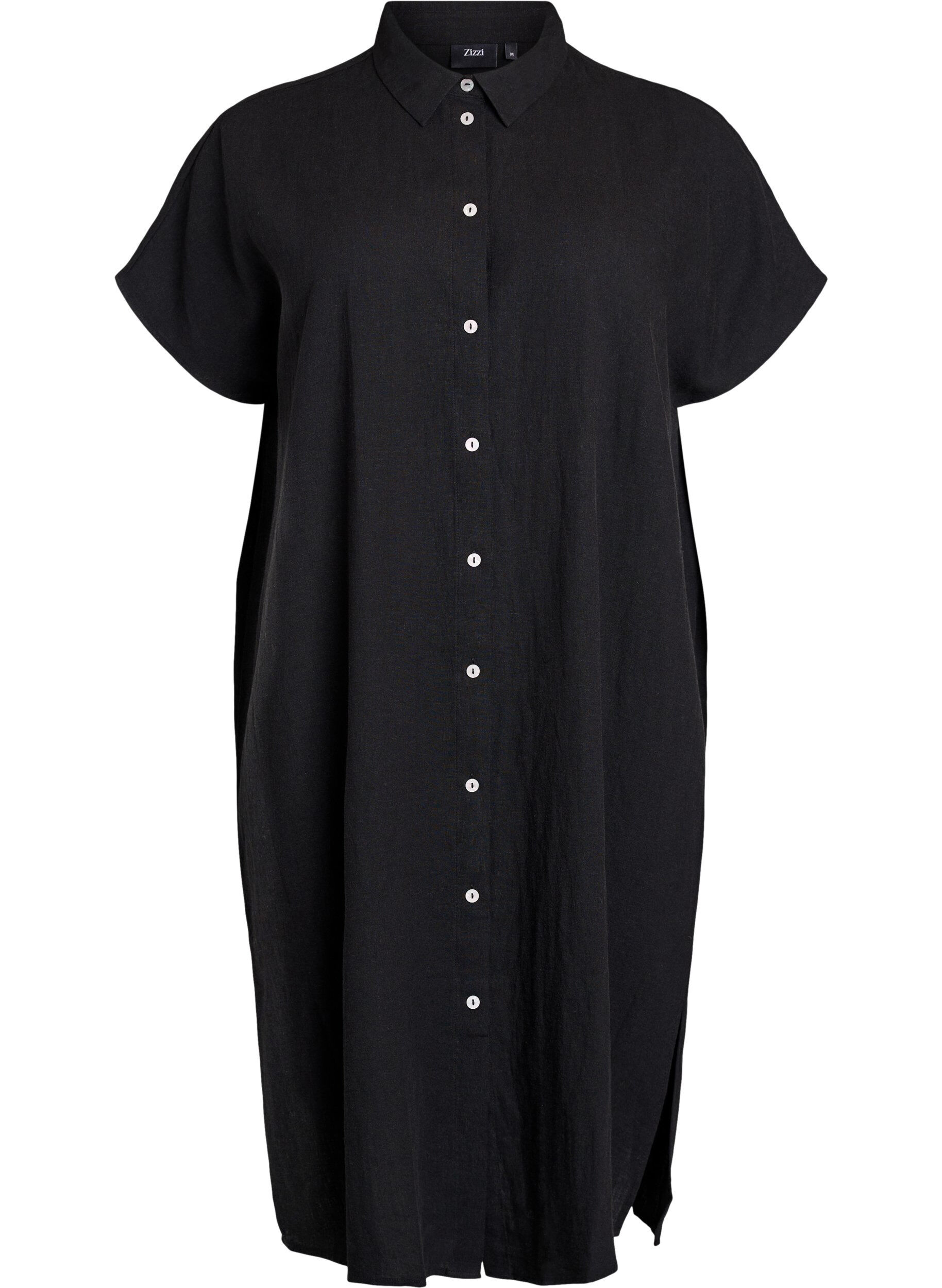 Zizzi Chemise longue en viscose et en lin, Noir, Packshot image number 0