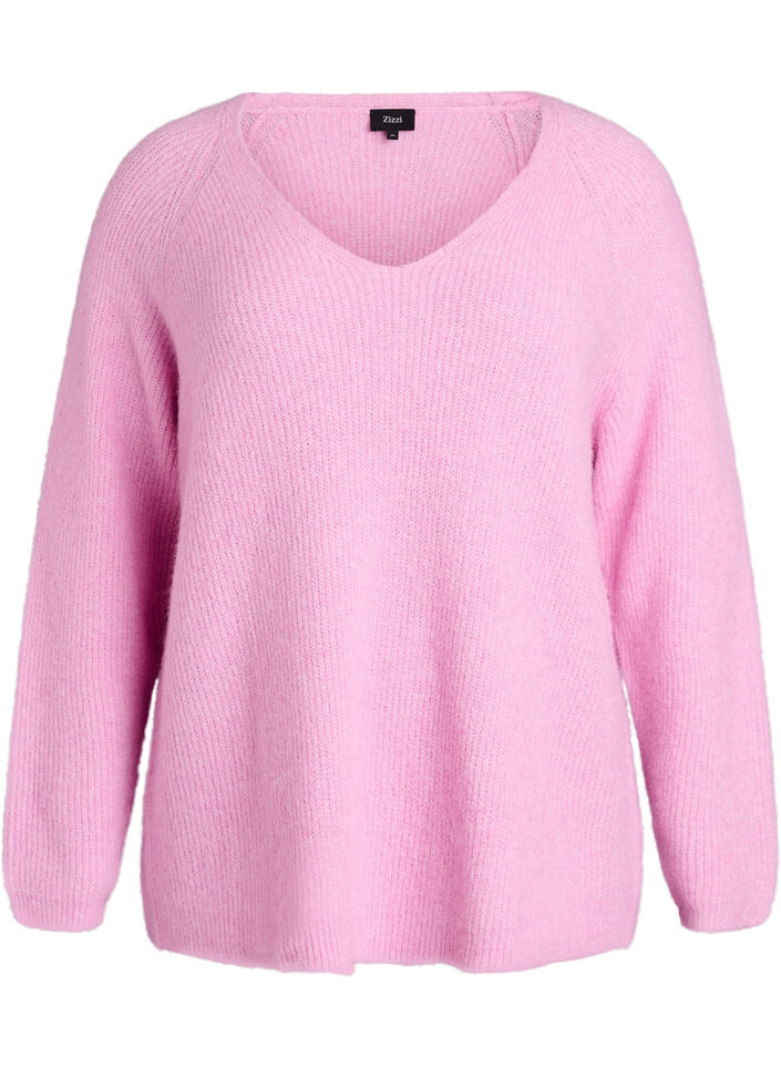 Blouse en maille à col V et manches raglan, Rose, Packshot image number 0