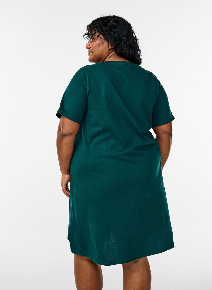 Chemise de nuit à manches courtes en coton biologique, Vert foncé, Model image number 2