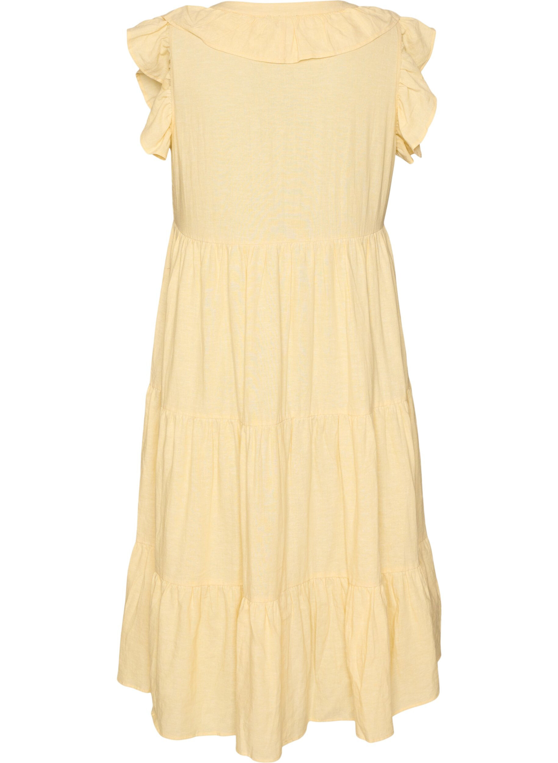 ZizziRobe midi sans manches en lin et viscose avec volants, Jaune clair, Packshot image number 1