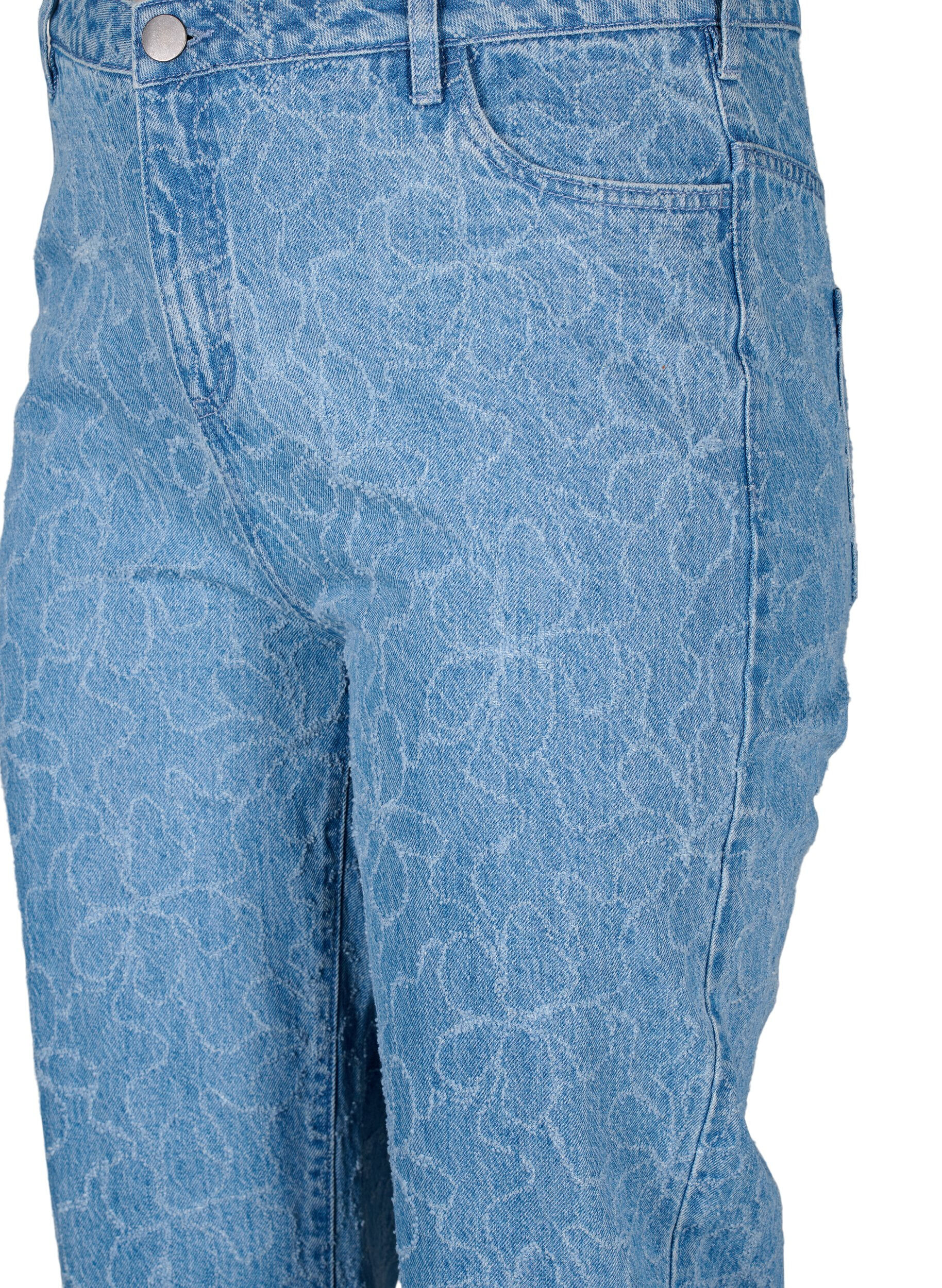 Zizzi Jeans Gemma de taille haute et au motif floral, Bleu Clair, Packshot image number 2
