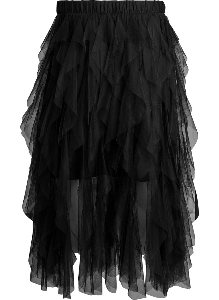 Jupe midi en tulle avec ceinture élastique, Noir, Packshot image number 1