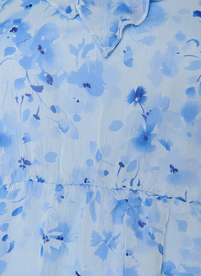 Blouse fleurie avec col &agrave; volants et effet peplum, Bleu, Packshot image number 2