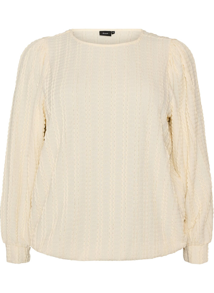 Blouse en jersey textur&eacute; &agrave; la silhouette ballon, Vanille, Packshot image number 0