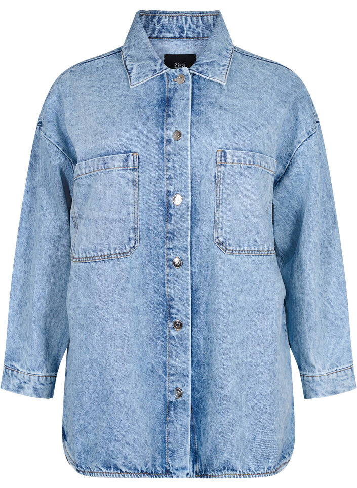 Veste en jean ample avec boutons, Light blue denim, Packshot image number 0