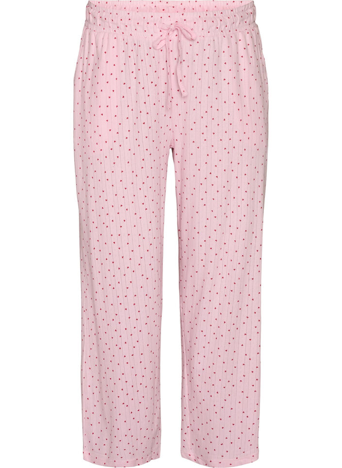 Pantalon de pyjama en coton biologique avec broderie ajour&eacute;e, Rose, Packshot image number 0