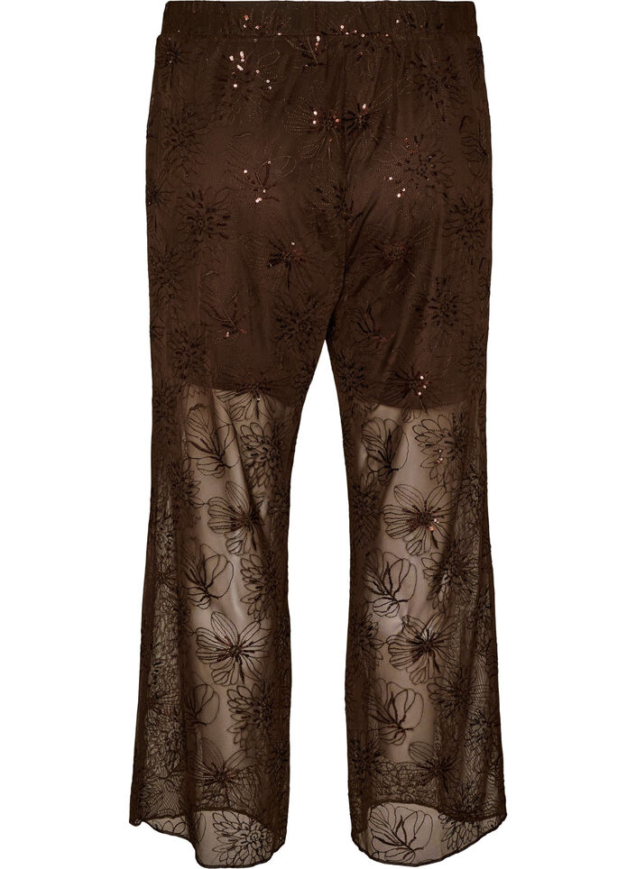 Pantalon en maille avec broderies florales et sequins, Marron, Packshot image number 1