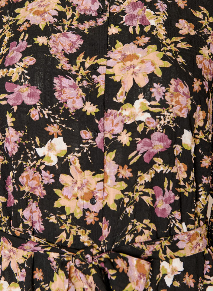 Robe midi &agrave; imprim&eacute; floral avec ceinture amovible &agrave; nouer, Noir, Packshot image number 2