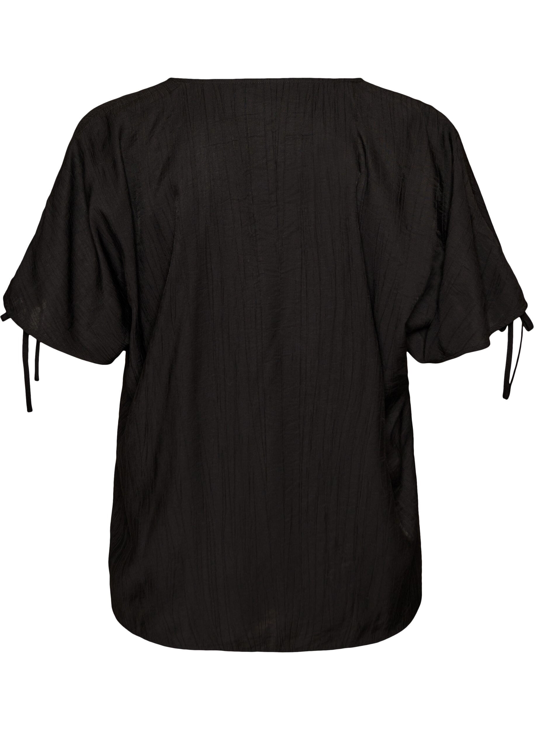 Zizzi Blouse en viscose avec manches fronc&eacute;es, Noir, Packshot image number 1