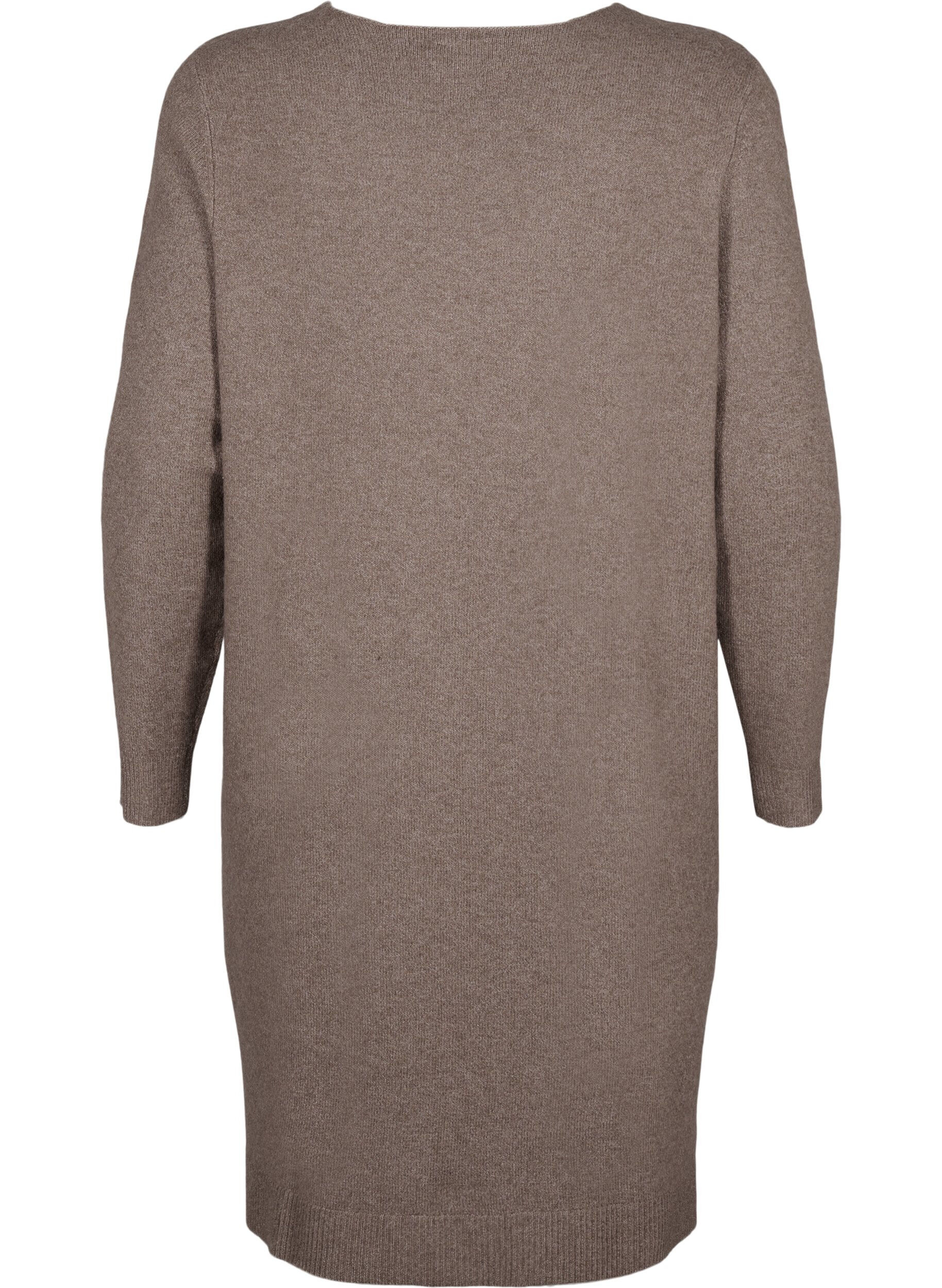 Zizzi Robe en tricot avec fente, Walnut/White, Packshot image number 1