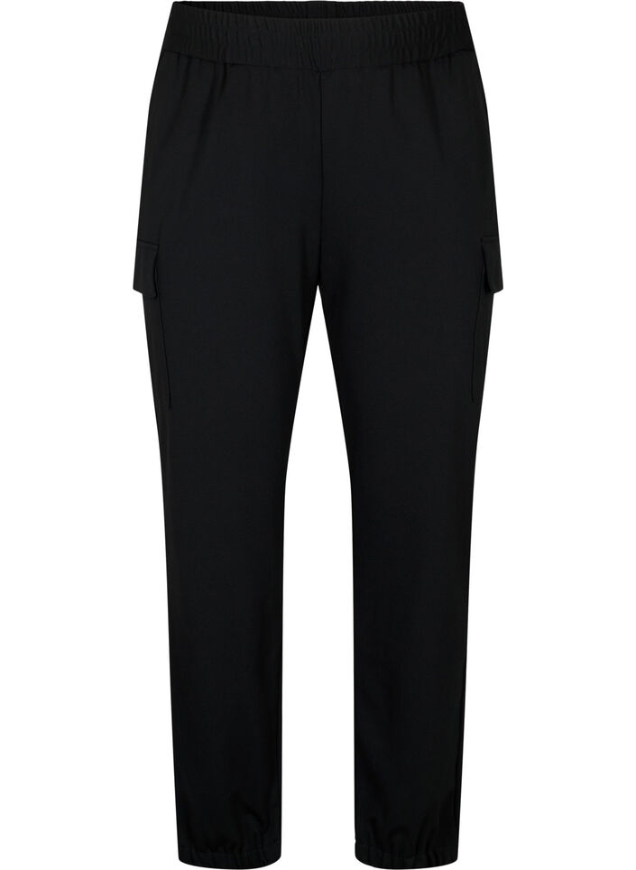 Pantalon cargo avec taille élastique, Black, Packshot image number 0