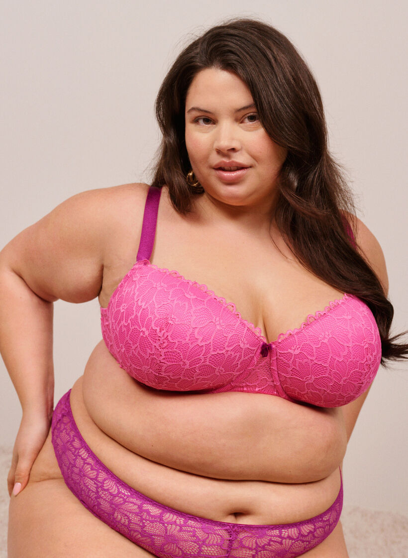 Soutien-gorge avec dentelle et bonnets coqu&eacute;s, Rose, Image image number 0