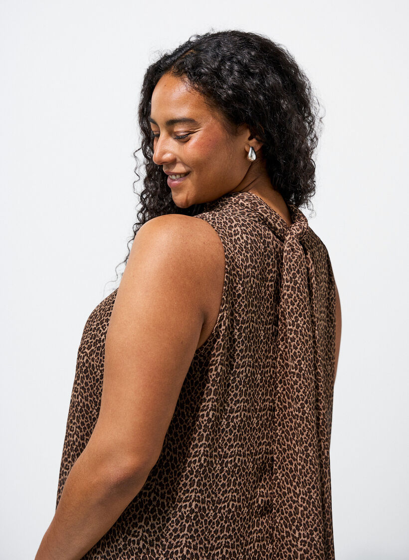 Robe midi en mousseline &agrave; imprim&eacute; l&eacute;opard avec ceinture &agrave; nouer, Marron, Model image number 3