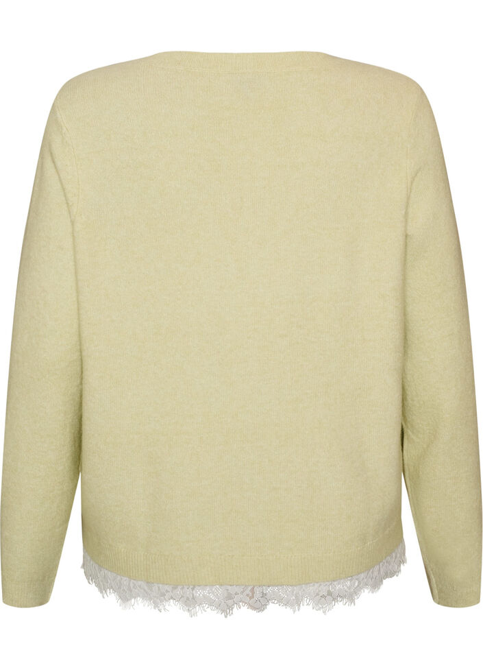 Blouse en maille avec bordure en dentelle &agrave; l'ourlet, Vert clair, Packshot image number 1