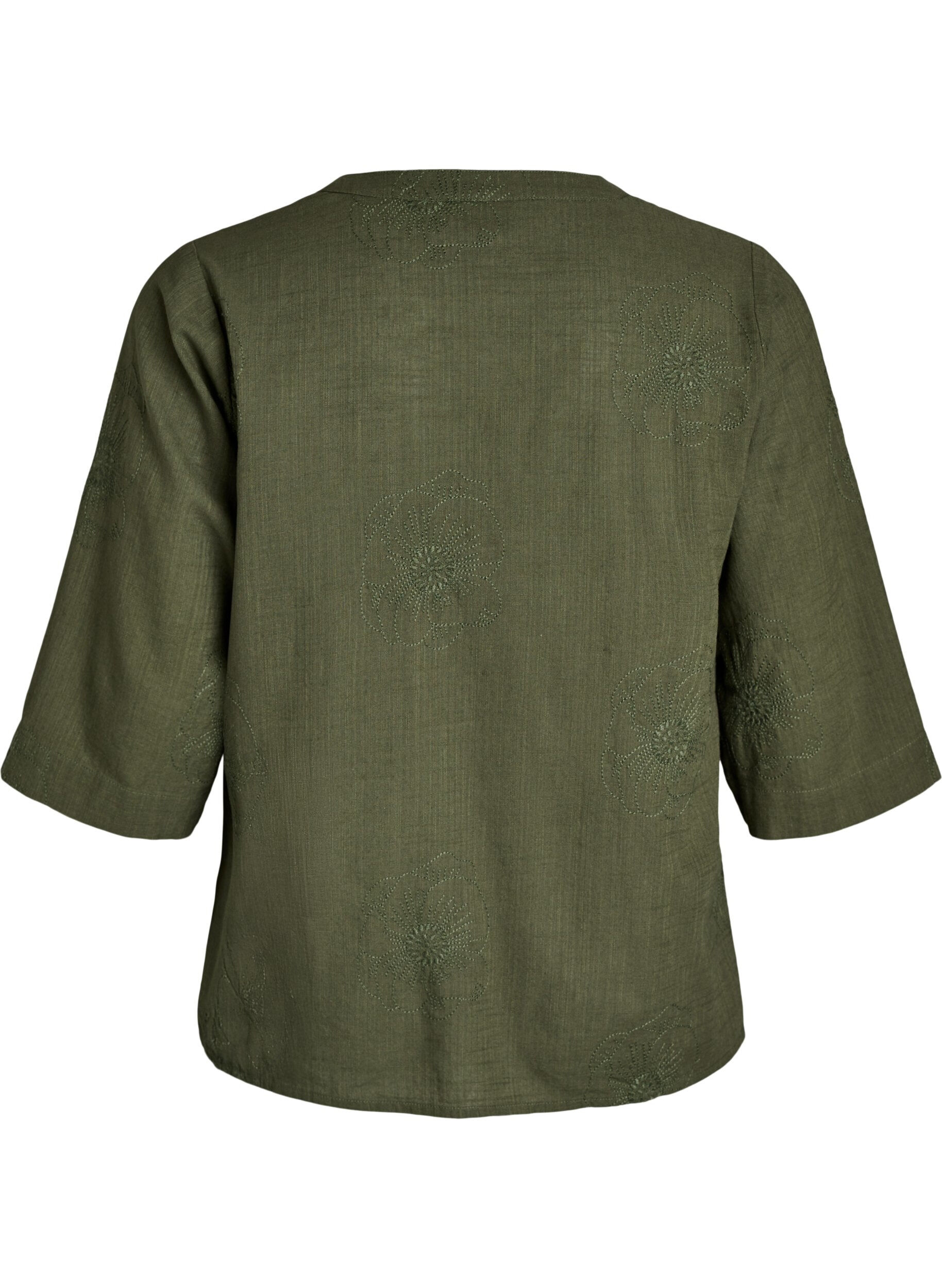 ZizziBlouse en coton avec d&eacute;tails brod&eacute;s et manches 3/4, Vert, Packshot image number 1