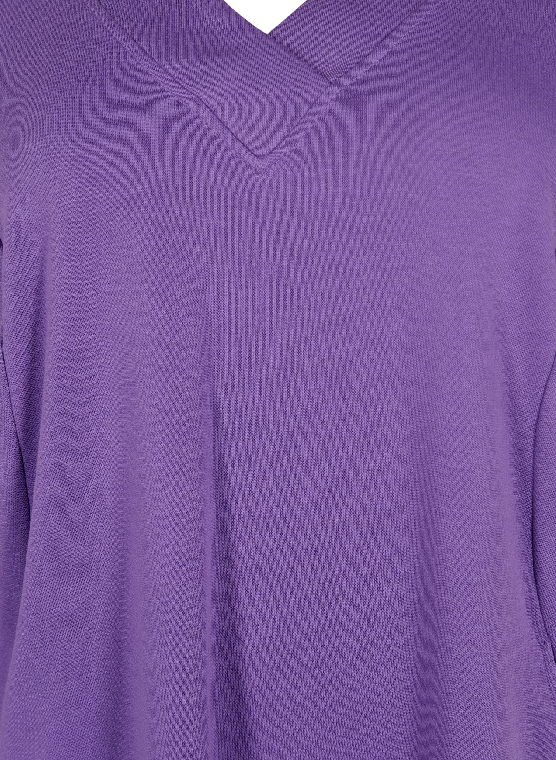 Zizzi Robe sweat-shirt avec col en V, Deep Lavender, Packshot image number 2