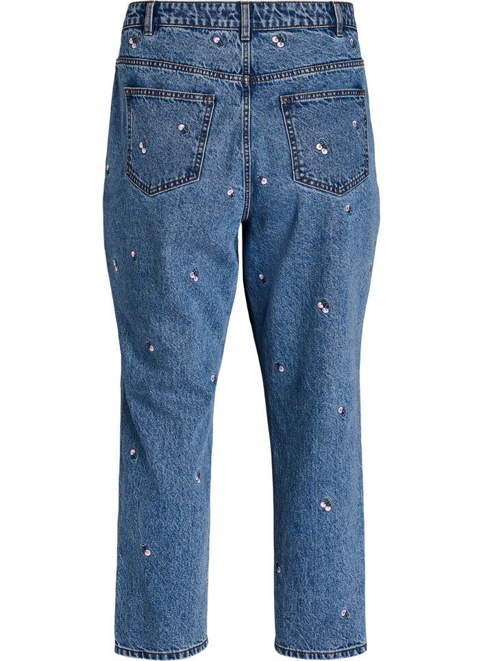 Jeans Mille coupe Mom avec broderies, Bleu, Packshot image number 1