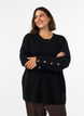 Blouse en maille c&ocirc;tel&eacute;e avec d&eacute;tails de boutons, Noir, Model image number 0