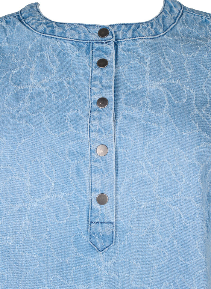Robe courte en denim avec une coupe trapèze et un motif à nœuds, Bleu Clair, Packshot image number 2