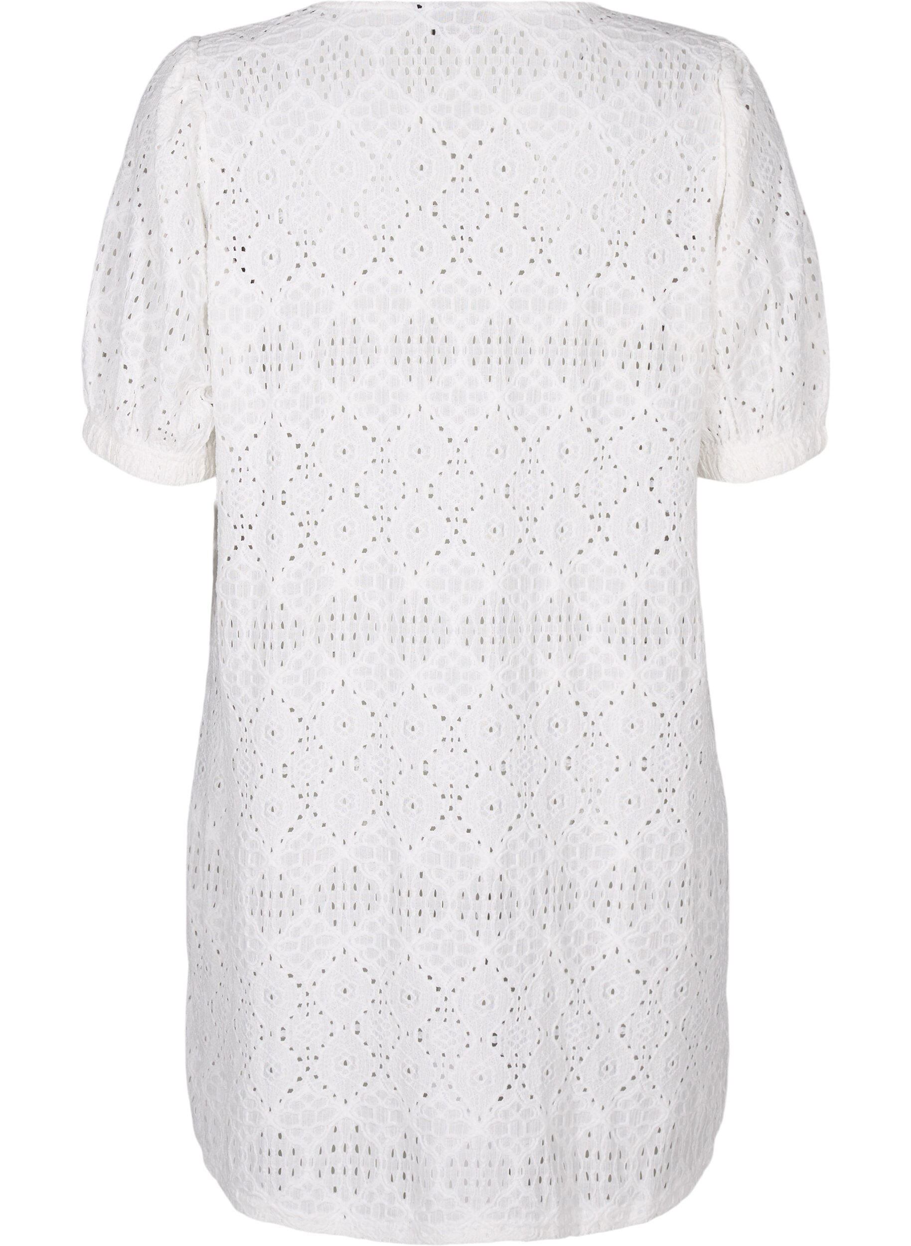 Zizzi Robe courte avec col en&nbsp;V et motifs &agrave; trous, Bright White, Packshot image number 1