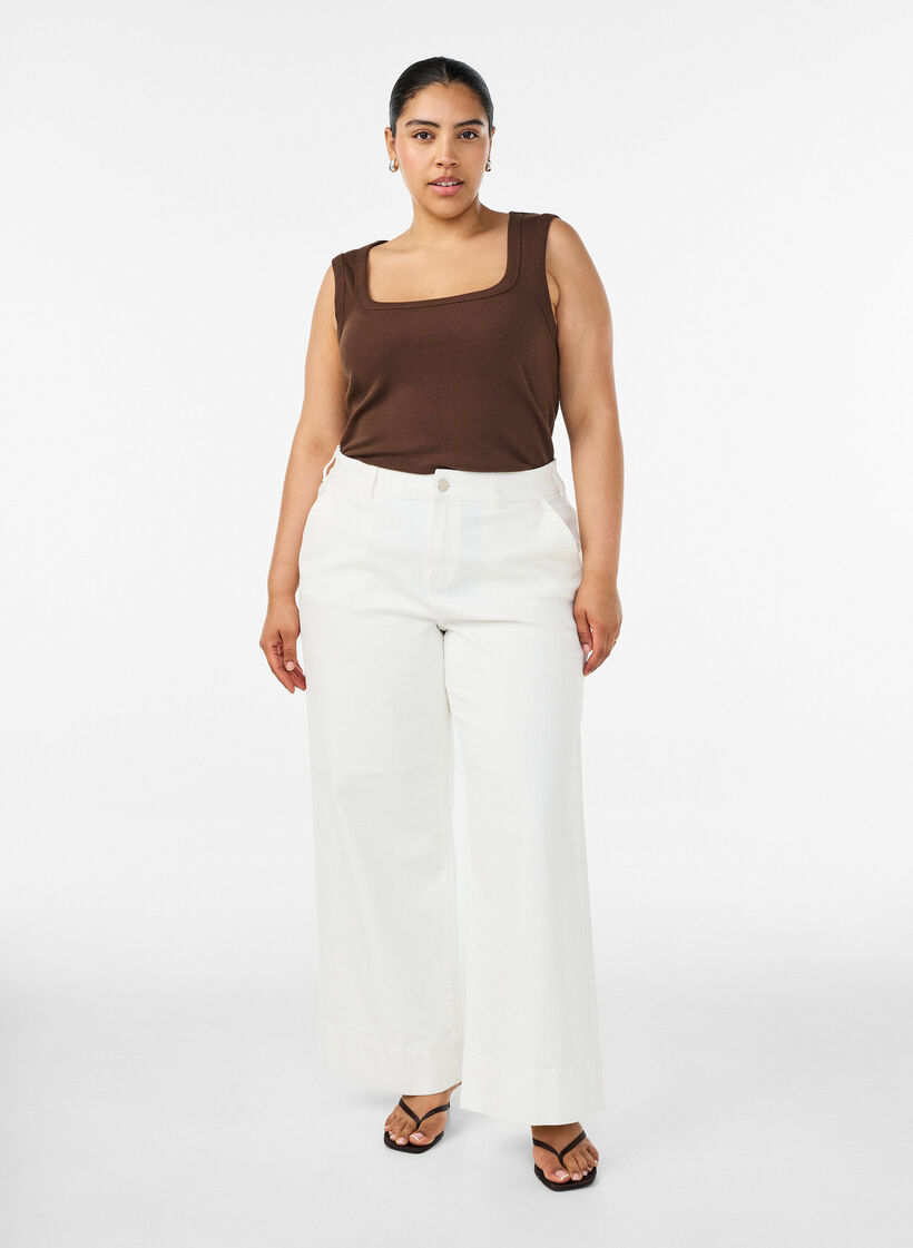 Jean Myra taille haute coupe ample, Blanc, Model image number 0