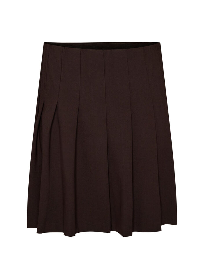 Jupe courte pliss&eacute;e &agrave; taille &eacute;lastique, Marron, Packshot image number 0