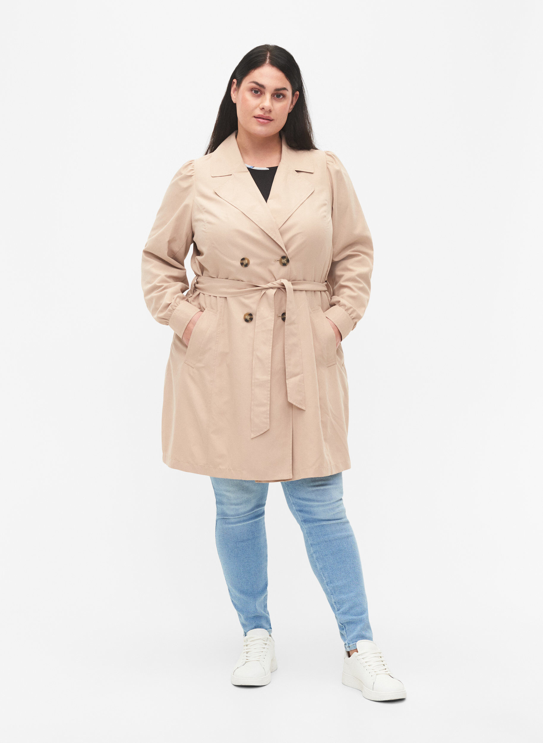 Zizzi Trench-coat avec ceinture et poches, Nomad, Model image number 2