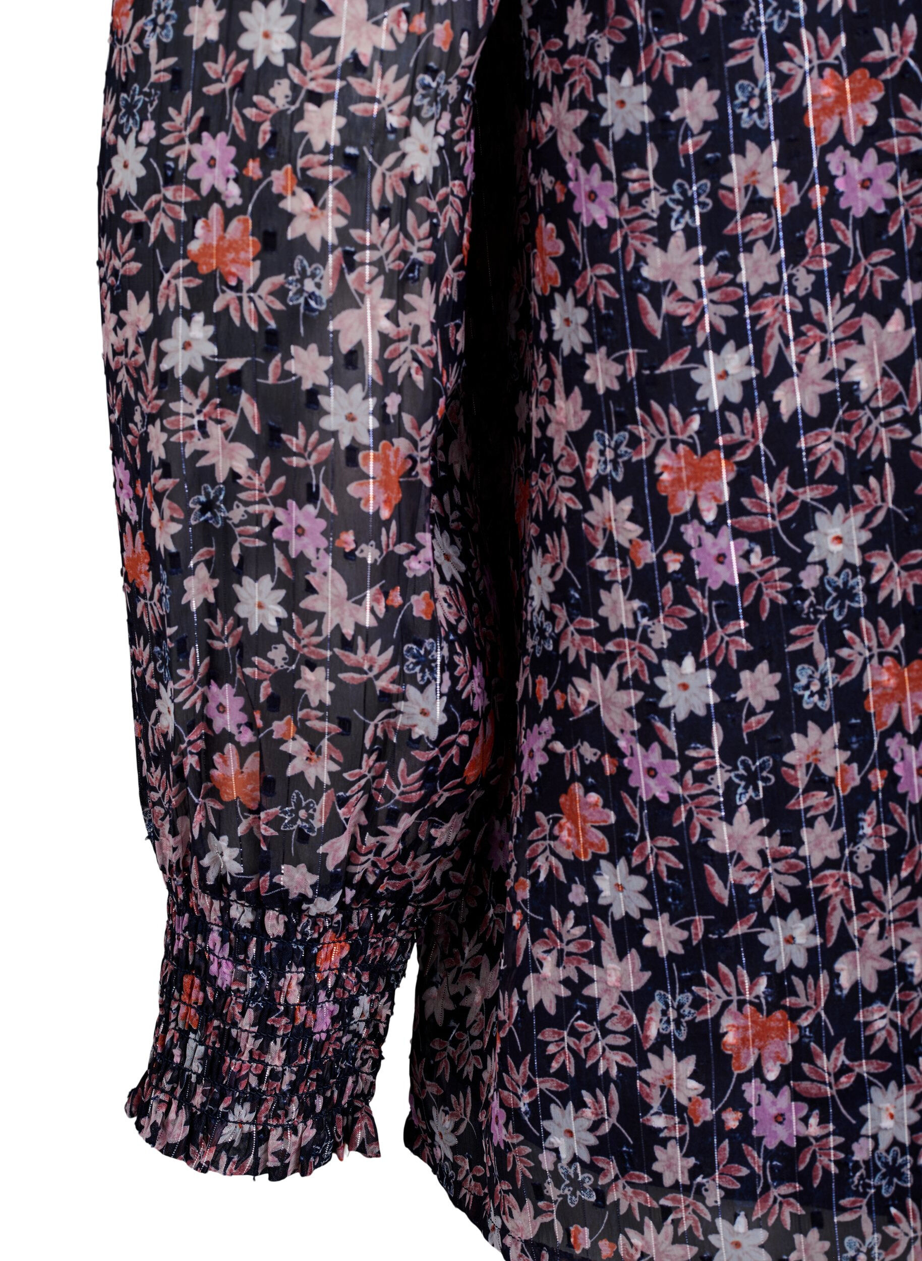 Zizzi Chemisier &agrave; imprim&eacute; floral et fil paillet&eacute;, Bleu, Packshot image number 3