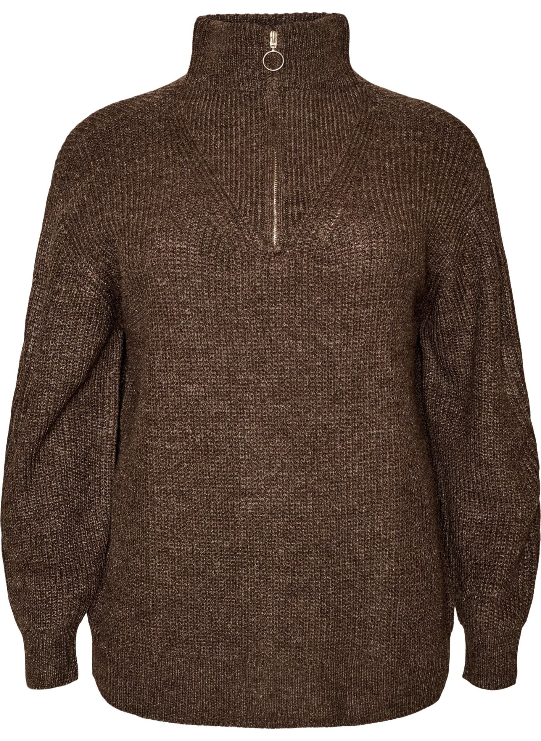 ZizziPull en tricot avec col haut et fermeture &eacute;clair, Marron, Packshot image number 0