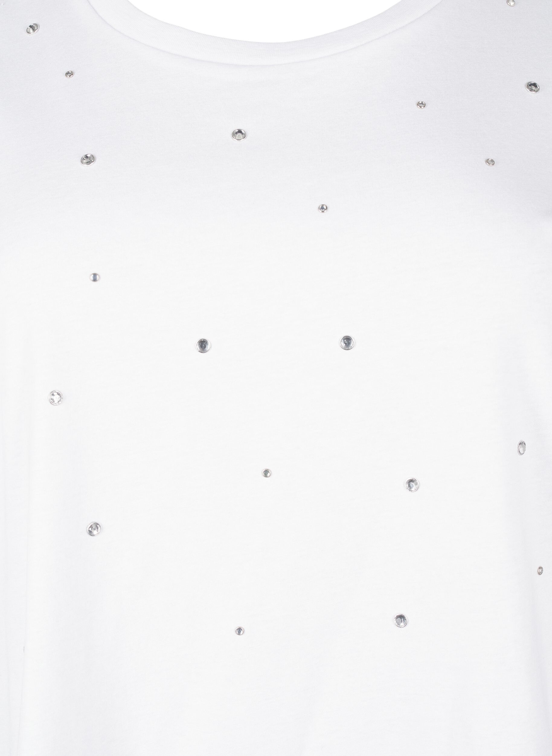 Zizzi T-shirt en coton avec strass, Bright White, Packshot image number 2