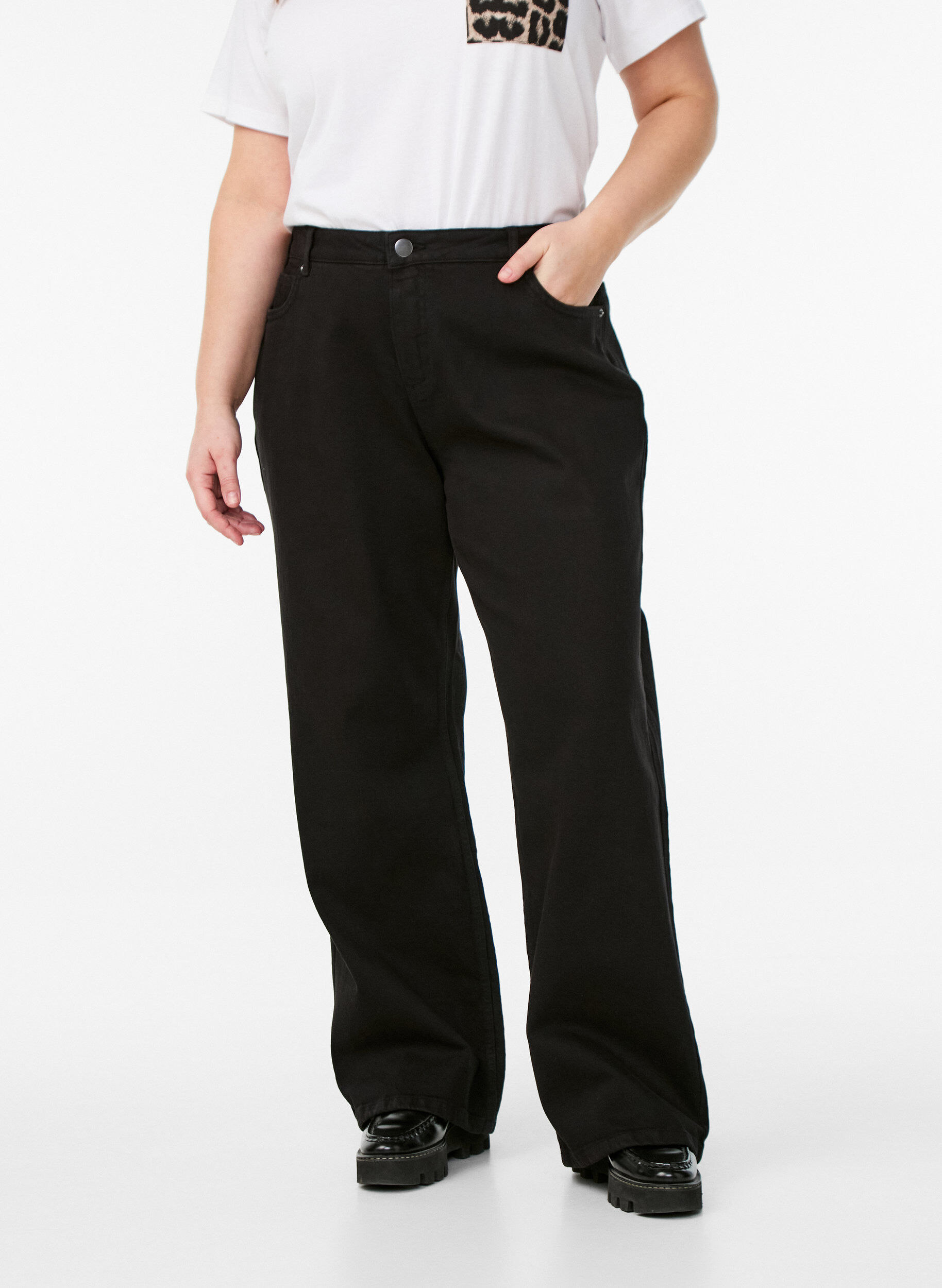 ZizziJean &agrave; jambe large et taille haute, Noir, Model image number 2