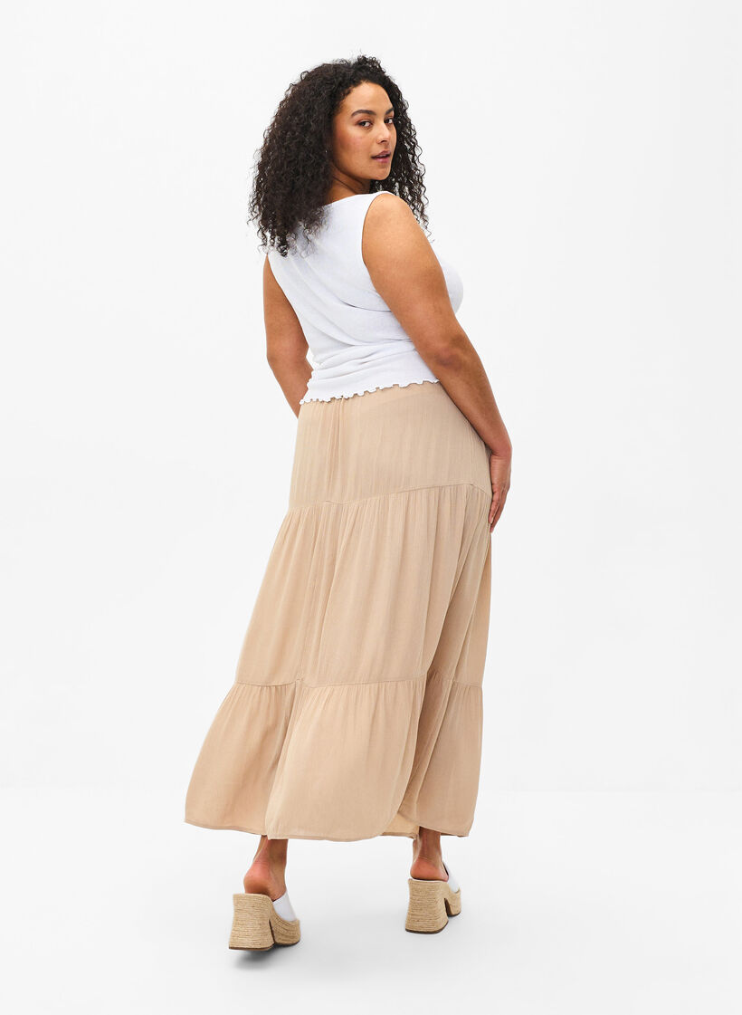 Jupe longue à taille élastiquée, Beige, Model image number 1