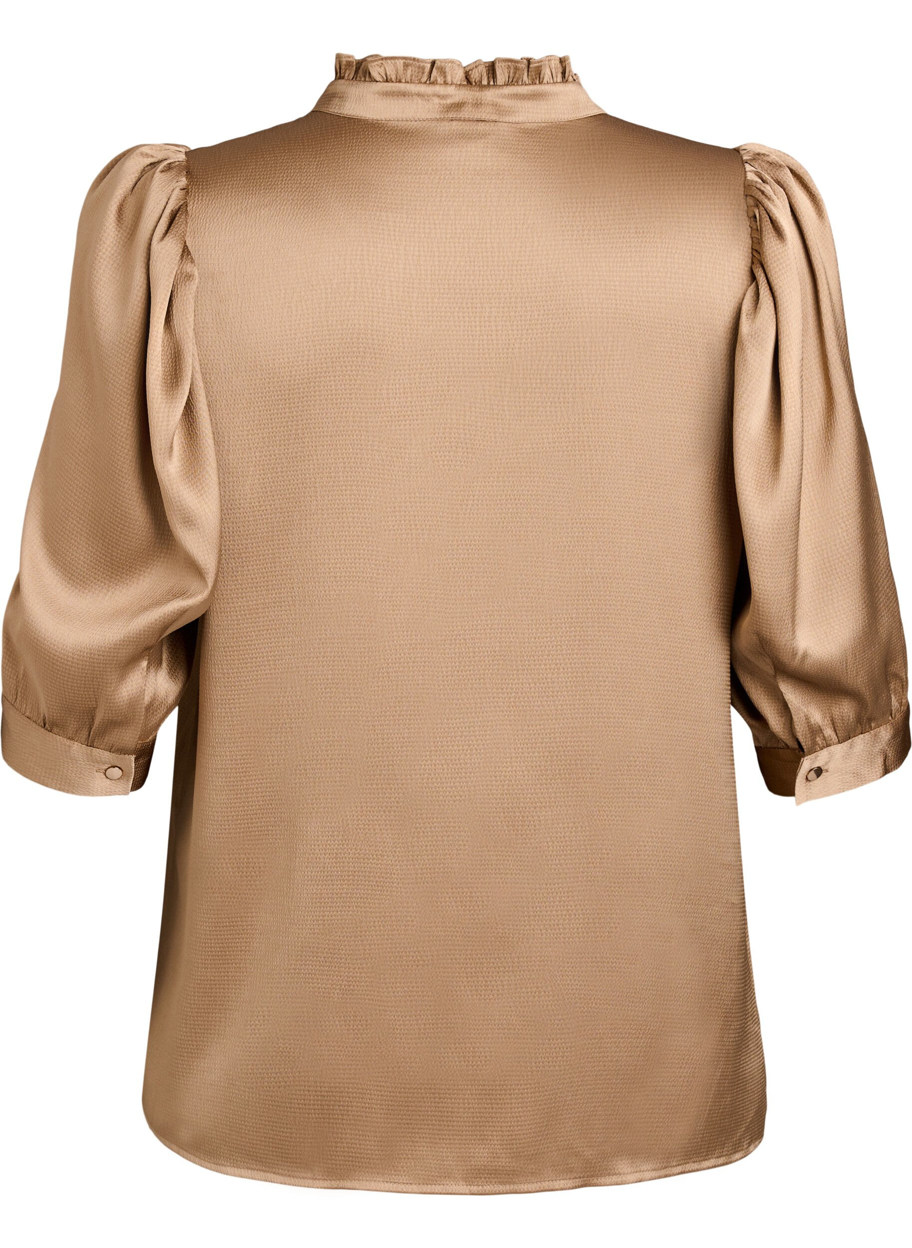 ZizziBlouse satin&eacute;e avec manches courtes et col &agrave; volants, Marron, Packshot image number 1