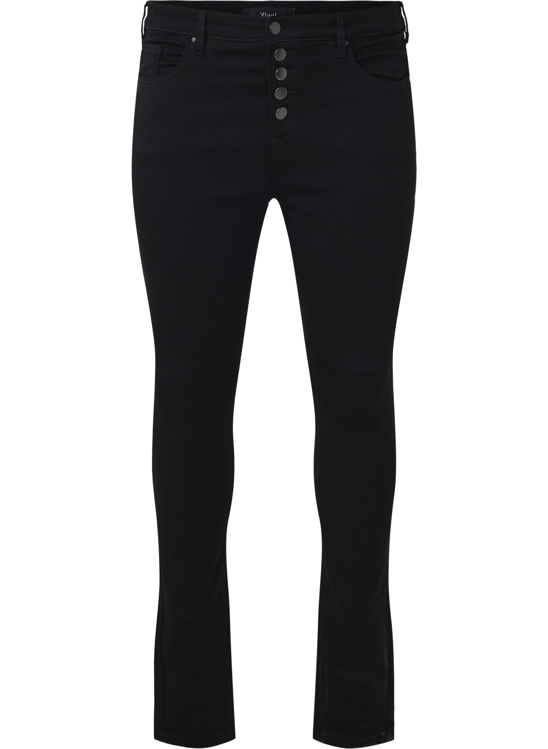 Zizzi Jeans Amy &agrave; taille haute avec fermeture &agrave; bouton, Black, Packshot image number 0