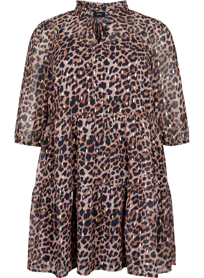 Tunique imprimé léopard et lurex, Leopard AOP, Packshot image number 0