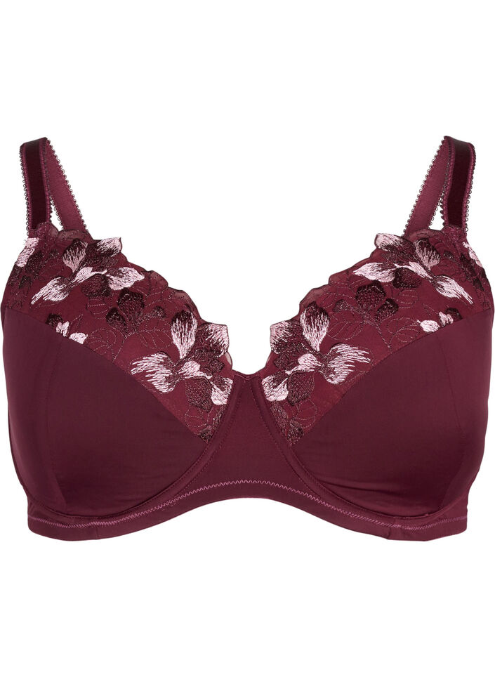 Bras rembourré avec broderie florale, Bordeaux foncé, Packshot image number 0