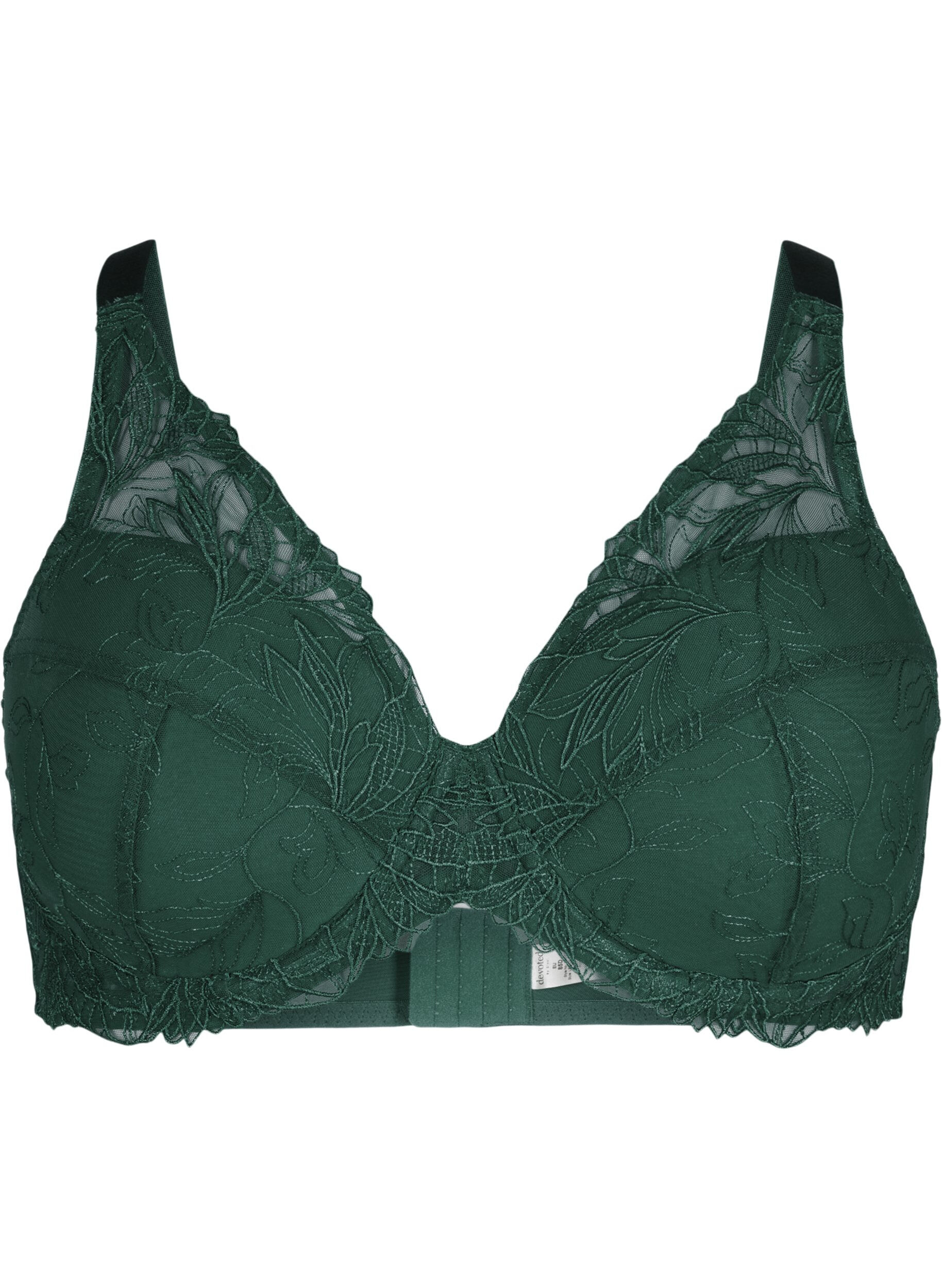Zizzi Soutien-gorge en dentelle rembourr&eacute; avec armature, Vert fonc&eacute;, Packshot image number 0