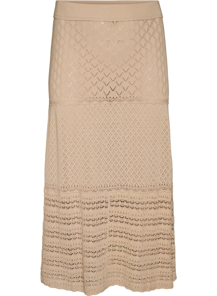 Jupe tricot&eacute;e avec broderie ajour&eacute;e, Beige, Packshot image number 0